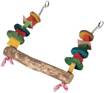 FLAMINGO Jucărie pentru papagali Leagăn lemn, cu mărgele colorate 4,5x30x33cm, Flamingo