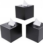 Set de 3 cutii pentru servetele JiaWei, hartie, negru mat, 12 x 12 x 12,8 cm