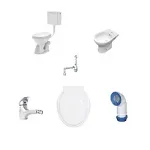 Set WC cu bideu stativ Tempo Line, 38.5 x 36,5 x 48,5 cm,ceramica sanitara cu rezervor,capac wc,sistem de fixare ,baterie si sifon de scurgere, Tempo Line