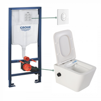 Set vas wc suspendat cu functie bideu alb si baterie inclusa negru mat Foglia Safari, rezervor wc incastrat si clapeta alb lucios, Grohe, Foglia x Grohe