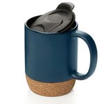 Cana cafea/ceai, Quasar & Co., pretabila voiaj/calatorie, cu capac to go, baza de pluta, ceramica, 400 ml, bleumarin