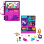 Set de joaca cu 2 papusi si 12 accesorii Polly Pocket, Race & Rock Arcade Compac, HCG15, Polly Pocket