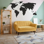 Sticker pentru perete cu harta lumii, negru, 200 x 117, Priti Global