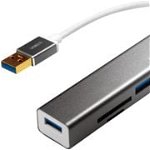 Hub cu citior de carduri , LogiLink , USB 3.0 3 porturi , gri, LogiLink