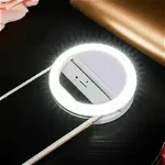 Selfie Ring Lampa cu Lumina LED pentru Foto Video sau Live - Baterie Reincarcabila Lithium, 3 Intensitati de Lumina, Suport Prindere pe Telefon Smartphone si Cablu Micro USB - ALB, Original Deals