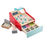 Casa de marcat din lemn cu monede si bancnote pentru copii, New Classic Toys