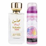 Set Mahasin Crystal, apa de parfum 100 ml si deodorant 50 ml, femei, Lattafa