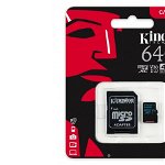 Card de memorie Kingston MicroSDXC Canvas Go 64GB Class 10 90R UHS I U3 V30 Adaptor, Nova Line M.D.M.