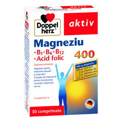 Magneziu 400 + B1 + B6 + B12 + Acid Folic, 30 comprimate, Doppelherz, Doppelherz