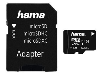 Card de memorie HAMA 124160, microSDXC, 128GB, 80MB/s, clasa 10/U1/V10, UHS-I, adaptor