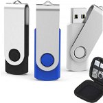 Set de 3 stick-uri de memorie AreTop, alb/negru/albastru, USB 2.0, 16 GB