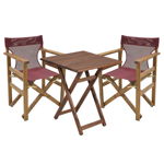 Set de gradina masa si scaune Retto 3 bucati din lemn masiv de fag culoarea nuc, PVC burgundy 70x70x71cm, Pako World