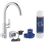 Baterie bucatarie cu filtru, Grohe Blue Pure Eurosmart 30384000, monocomanda, pipa inala, tip C, filtrare apa, cartus ceramic, pivotanta, finisaj cromat lucios