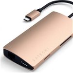 Adaptor Satechi pentru Apple MacBook, Multi Port V2 USB-C, HDMI 4K, Ethernet, Gold, Satechi