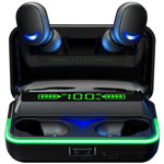 Casti True Wireless Rebel SN-E10, Bluetooth, Touch Control, Functie PowerBank (Negru/Verde), Rebel