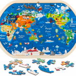 Puzzle pentru copii Jacootoys, model harta lumii, lemn, multicolor, 44 x 29,8 cm, 31 piese