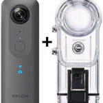 Pachet Camera Video de Actiune Ricoh Theta V, Filmare Ultra HD 4K, 360 grade + Carcasa Subacvatica Ricoh Housing Case TW-1 (Gri Metalic)