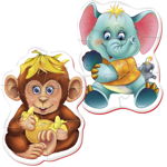 Set de 2 puzzle-uri a câte 6 piese din spumă - Elefănțel și maimuțică