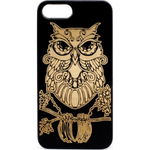 Husa vintage din lemn acacia pentru iPhone 7/8 Plus, pirogravura - Acacia wood vintage case for iPhone 7/8 Plus, phyrography "Owl - wisdom Feng Shui symbol", HNN