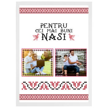 Tablou personalizat pentru cei mai buni nasi, cu 2 Poze si text, cadou unic botez sau cununie, din lemn natural, Priti Global, Alb, A3, 30 x 42 cm, PRITI GLOBAL