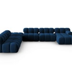 Coltar panoramic stanga 7 locuri design modular, Bellis, Micadoni Home, BL, 379x282x63 cm, catifea, albastru regal, Micadoni Home