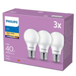 Pachet 3 becuri led philips a60, e27, 5.5w (40w), 470 lm, lumina alba calda (2700k)