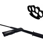 Set baston telescopic flexibil negru maner tip tonfa 47 cm + box negru 1 cm grosime, IdeallStore