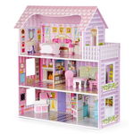 Casuta de papusi din lemn cu iluminare LED si mobilier Ecotoys HM006396, Ecotoys