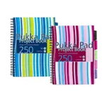 SET 3 Caiete cu spirala si separatoare Pukka Pads Project Book Stripes A4, dictando, albastru+roz, 250 pagini