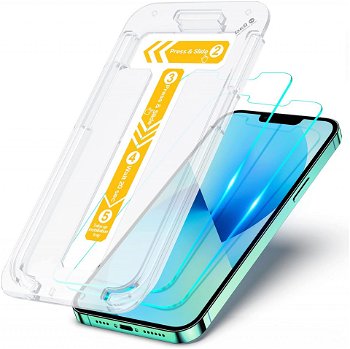 Set de 2 folii de protectie pentru iPhone 13/13 Pro CIRYCASE, cu cadru de instalare, sticla securizata, transparent, 6,1 inchi