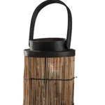 Felinar din bambus cu maner piele si pahar sticla, 14,5x22 cm, Ad Trend