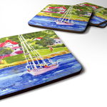 Caroline`s Treasures Carolines Comori 6129FC Barcă cu pânze pe lac Foam Coaster Set de 4 Multi 3 1/2 x 3 1/2, 