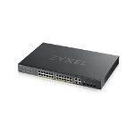 Switch, ZyXEL, 28 porturi GbE LAN L2 PoE, Comutator gestionat, Metal, Negru