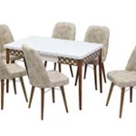 Set masa extensibila cu model 80 x 130/170 cm cu 6 scaune, culoare crem, Casa Neciu