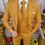 Costum maro cu butoni aurii: Sacou, Vesta si Pantalon - C3417, 