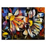 Tablou pictura ulei stil cubism flori variate, multicolor 1444 - Material produs:: Tablou canvas pe panza CU RAMA, Dimensiunea:: 80x120 cm, 