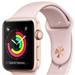 Smartwatch Apple Watch 3, AMOLED Capacitive touchscreen 1.65", Bluetooth, Wi-Fi, Bratara Silicon 38mm, Carcasa Aluminiu, Rezistent la apa si praf (Roz)