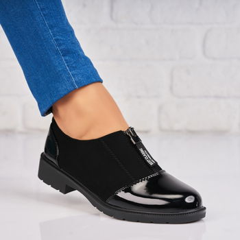 Pantofi dama casual Negri din Piele Ecologica Lacuita Chara2 A4386, Hongquan