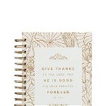 Hardcover Journal Give Thanks Psalm 106:1 Bible Verse White/Gold Inspirational Wire Bound Notebook W/192 Lined Pages, Large - Christian Art Gifts, Christian Art Gifts