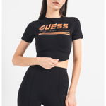 Guess, Tricou crop cu imprimeu logo pentru fitness, Auriu/Negru, M