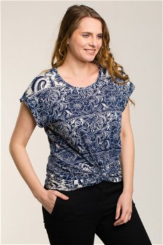 Bluza bleumarin cu imprimeu si nod decorativ, Orient Maya