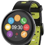 Smartwatch MyKronoz ZeRound 2 HR Premium, Ecran Touchscreen TFT 1.22", 64MB RAM, 256MB Flash, Bluetooth, Bratara Sport, Rezistent la apa si praf (Negru/Galben)
