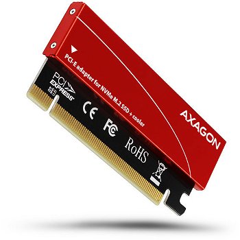 Card PCI-E x4 Axagon PCEM2-S, adaptor la 1x M.2 NVMe SSD, M.2 2230/2242/2260/2280, Cooler pasiv, Roșu, Axagon