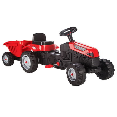 Tractor cu remorca pentru copii Pilsan Active Red, transmisie pe lant, volan cu claxon, scaun reglabil, spatar, de la 3 ani pana la 50 kg, dimensiune 143x48x51 cm, PILSAN