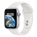 Smartwatch Apple Watch SE 2 (2022) GPS, Retina LTPO OLED Capacitive touchscreen 1.78inch, Bluetooth, Wi-Fi, Bratara Silicon 44mm, Carcasa Aluminiu, Rezistent la apa (Alb) , Apple