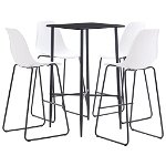 Set mobilier de bar 5 piese masa cu scaune, vidaXL, Plastic/Otel, 60 x 60 x 111 cm, Alb/Negru