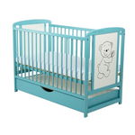 Patut din lemn Timmi BabyNeeds 120x60 cm cu sertar Mint + Saltea 8 cm, BabyNeeds