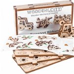 Set 3 Puzzle 3D mecanic Wooden City Widgets Transport Lemn natur 37 piese