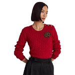 Imbracaminte Femei LAUREN Ralph Lauren Petite Button Trim Cable Knit Sweater Classic Red, LAUREN Ralph Lauren