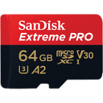 Card de memorie SanDisk Extreme PRO microSDXC, 64GB, RescuePRO Deluxe 170MB/s A2 C10 V30 UHS-I U3, SD Adapter